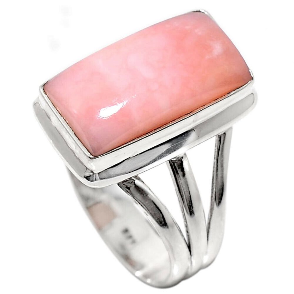 Pink Opal Rectangle Sterling Silver Ring - Women Jewelry